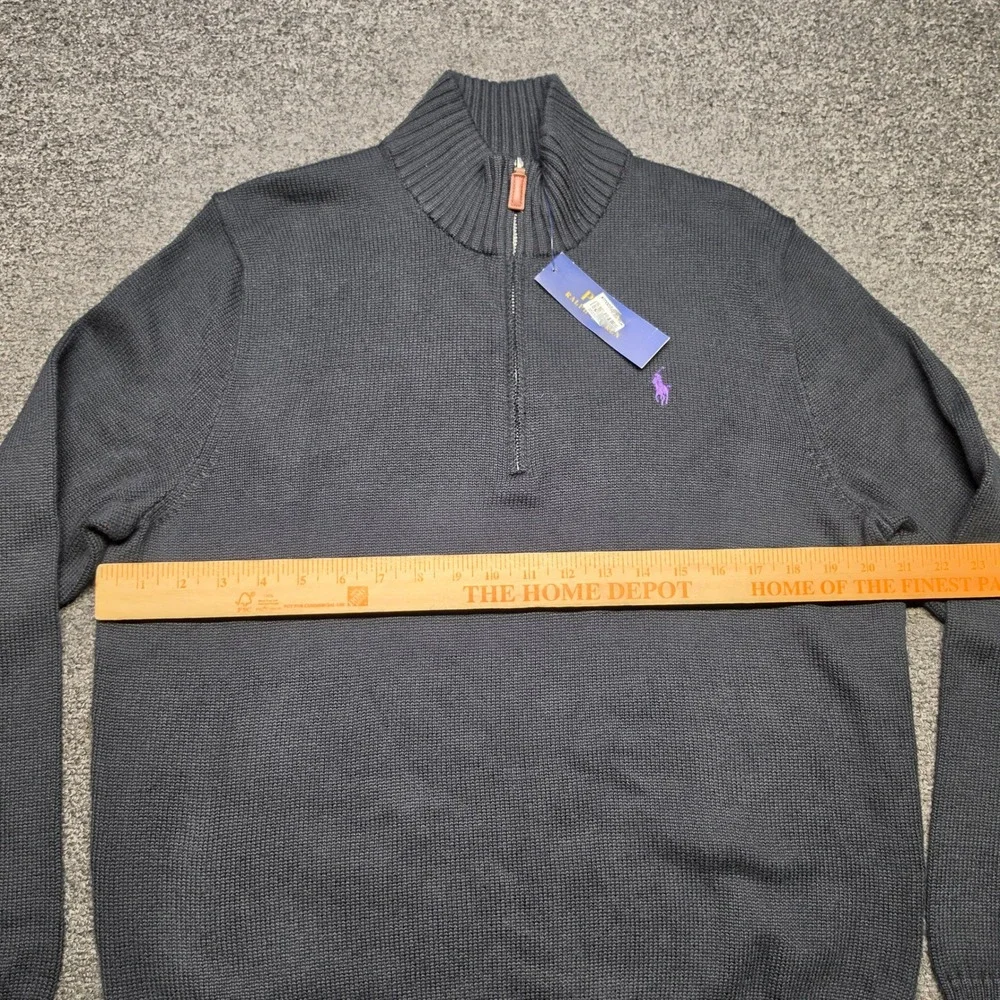 Polo Ralph Lauren 1/4 Zip Sweater Black Mens Large Cotton Pony Knit Pullover NEW
